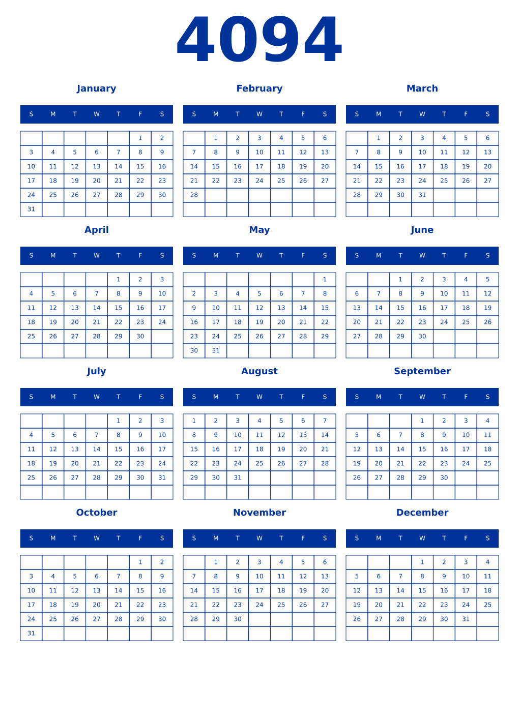 Printable 4094 Year Calendars smalt