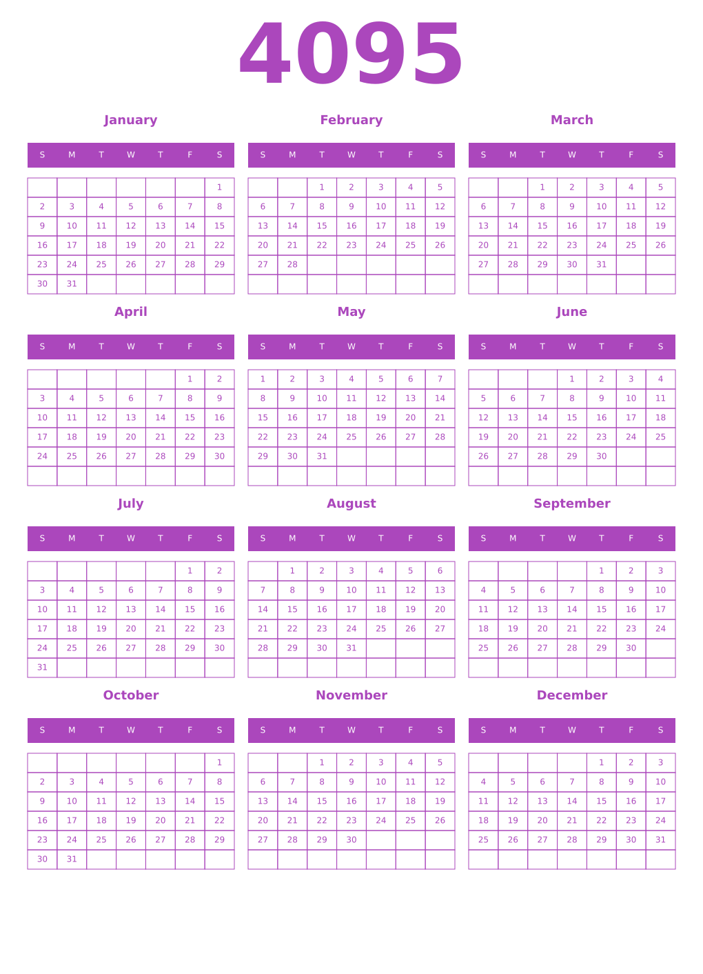 Printable 4095 Calendars