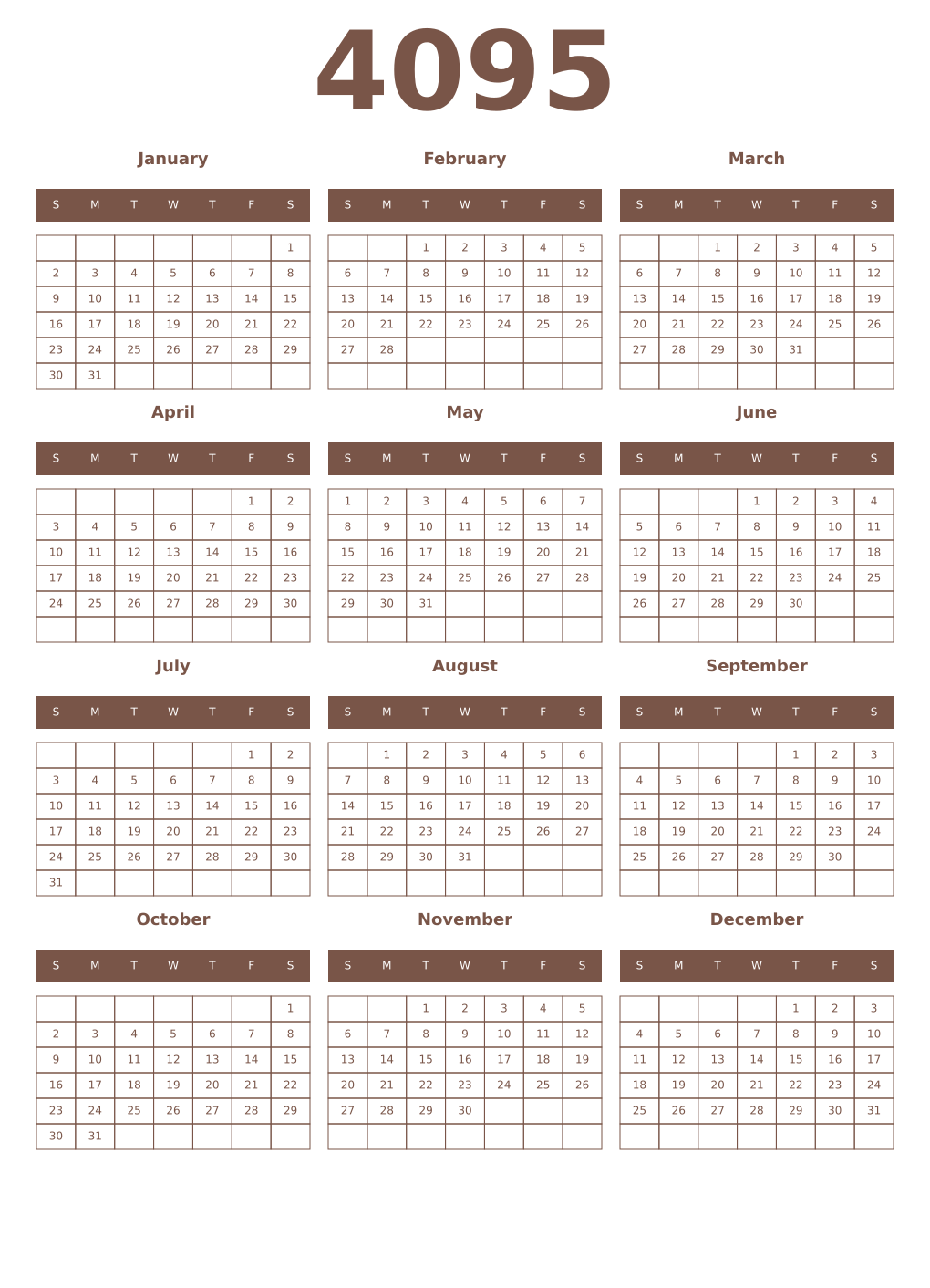 Printable 4095 Year Calendars coffe