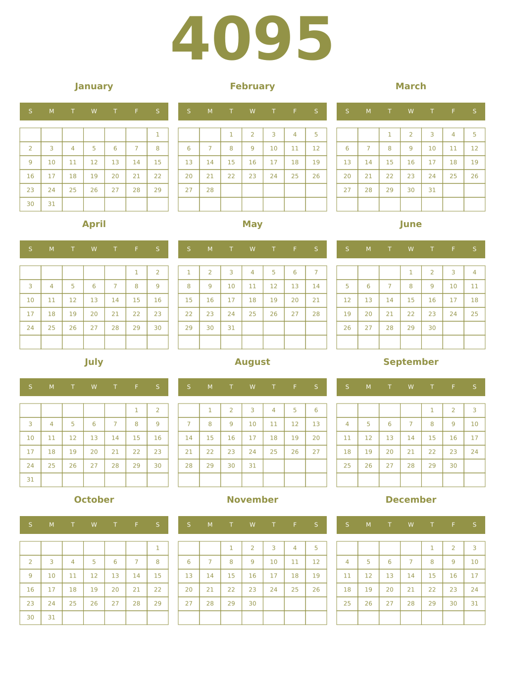 Printable 4095 Year Calendars eburnean
