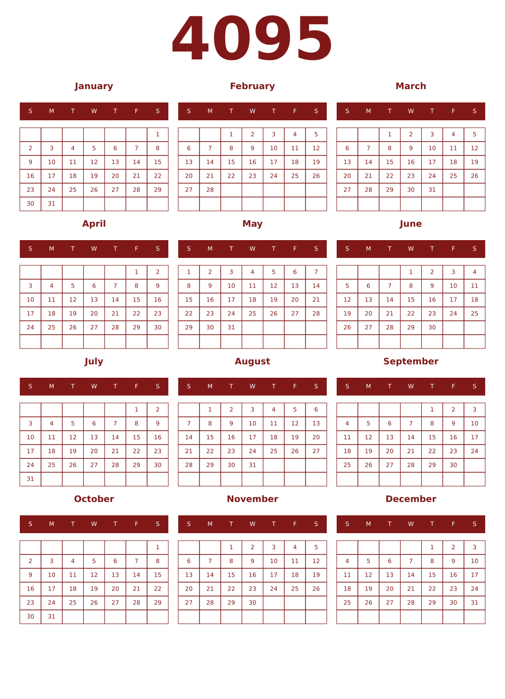 Printable 4095 Year Calendars falu