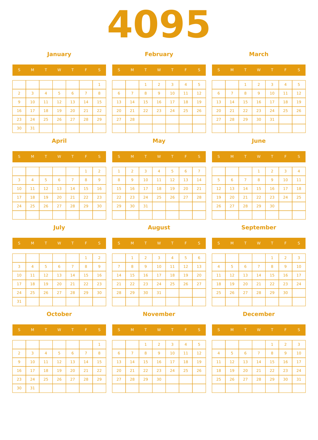 Printable 4095 Year Calendars gamboge