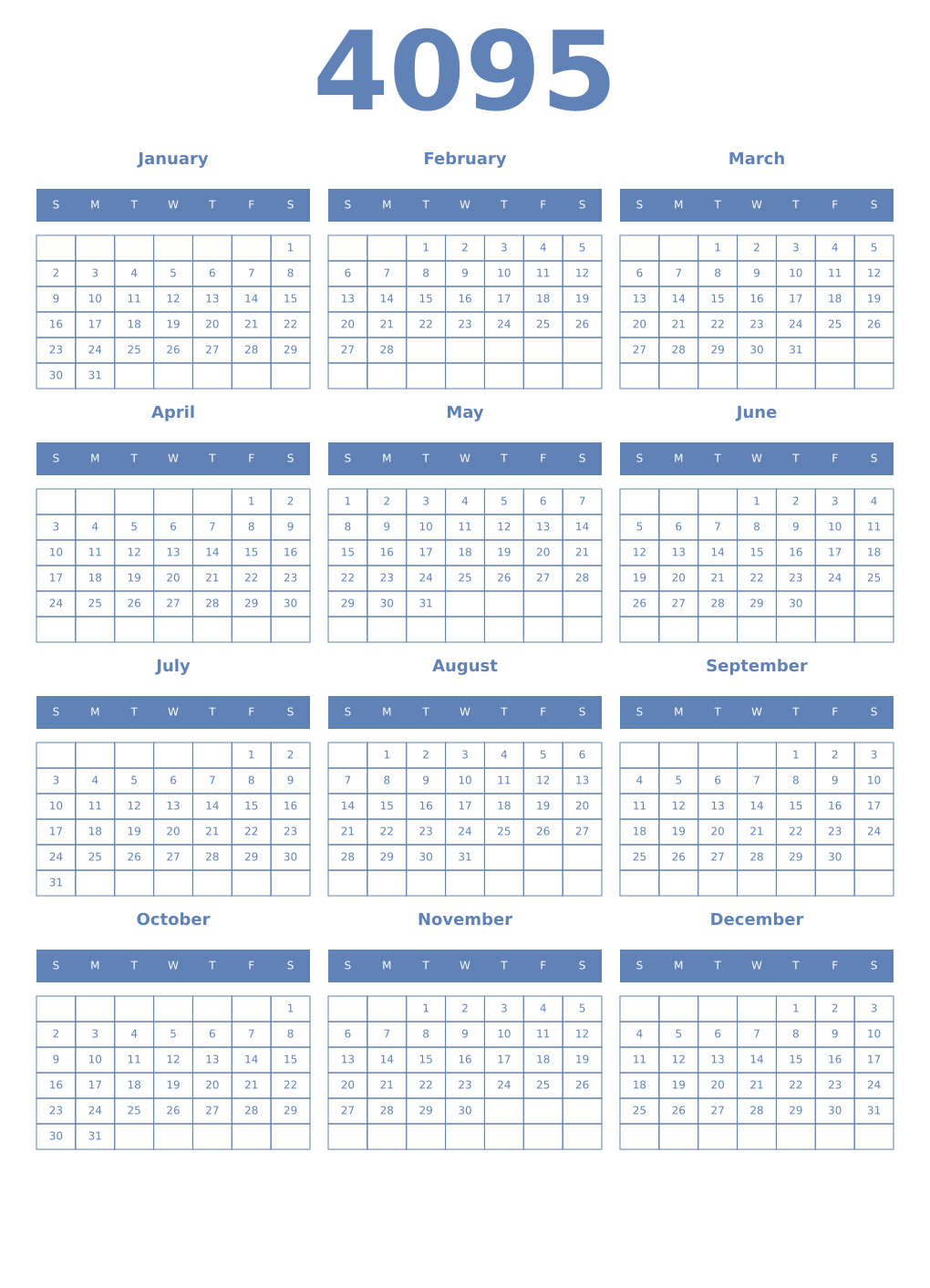 Printable 4095 Year Calendars glaucous