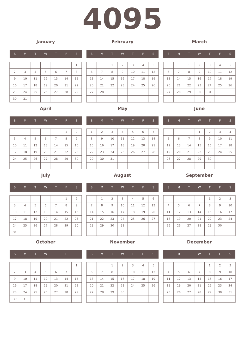 Printable 4095 Year Calendars wenge