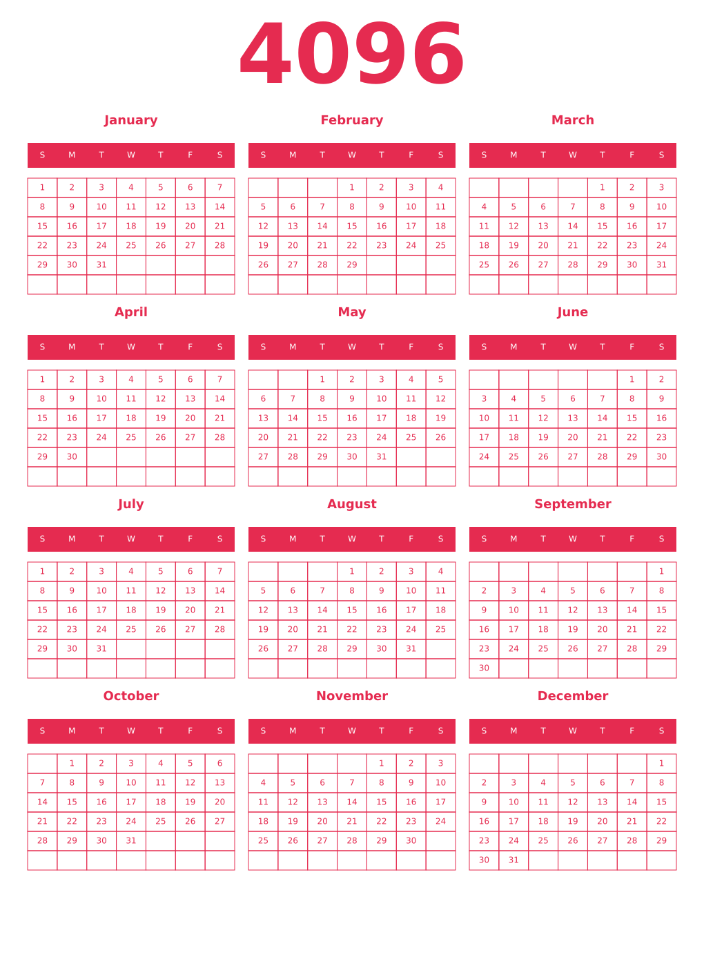 Printable 4096 Year Calendars amaranth