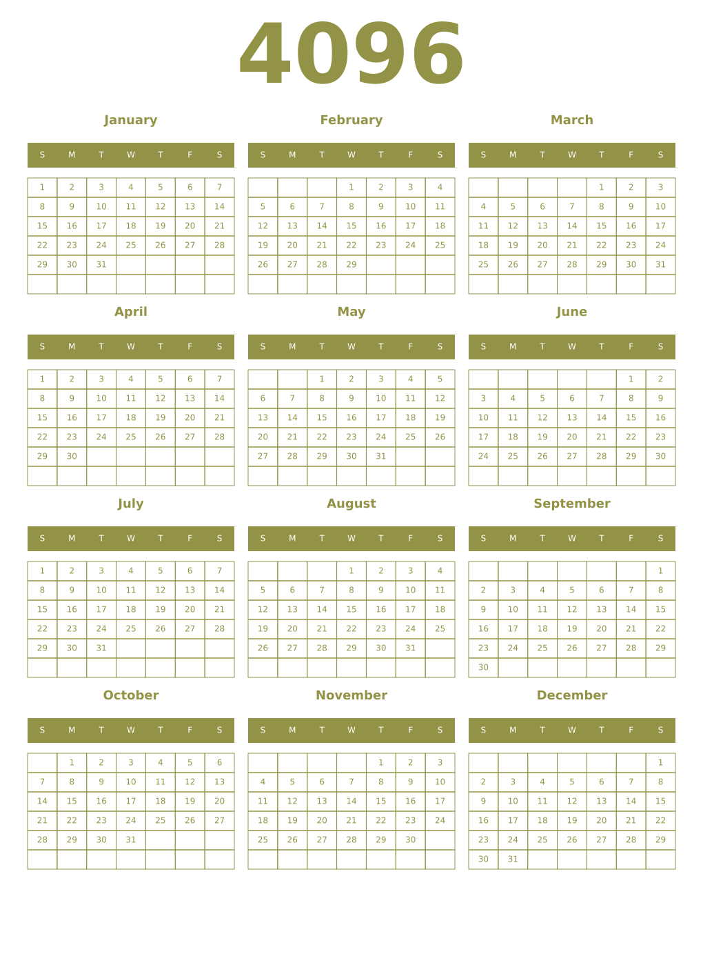 Printable 4096 Year Calendars eburnean