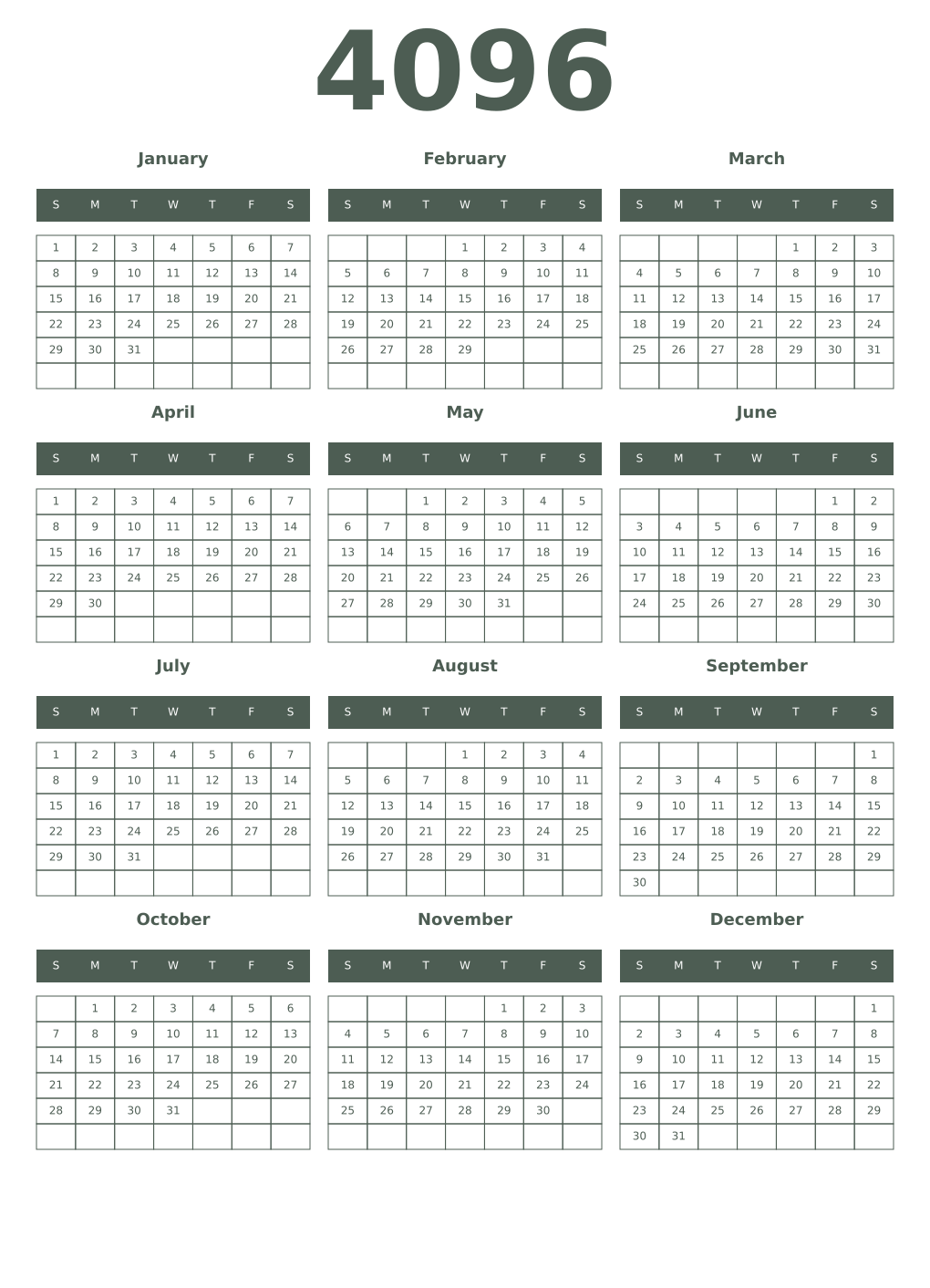 Printable 4096 Year Calendars feldgrau