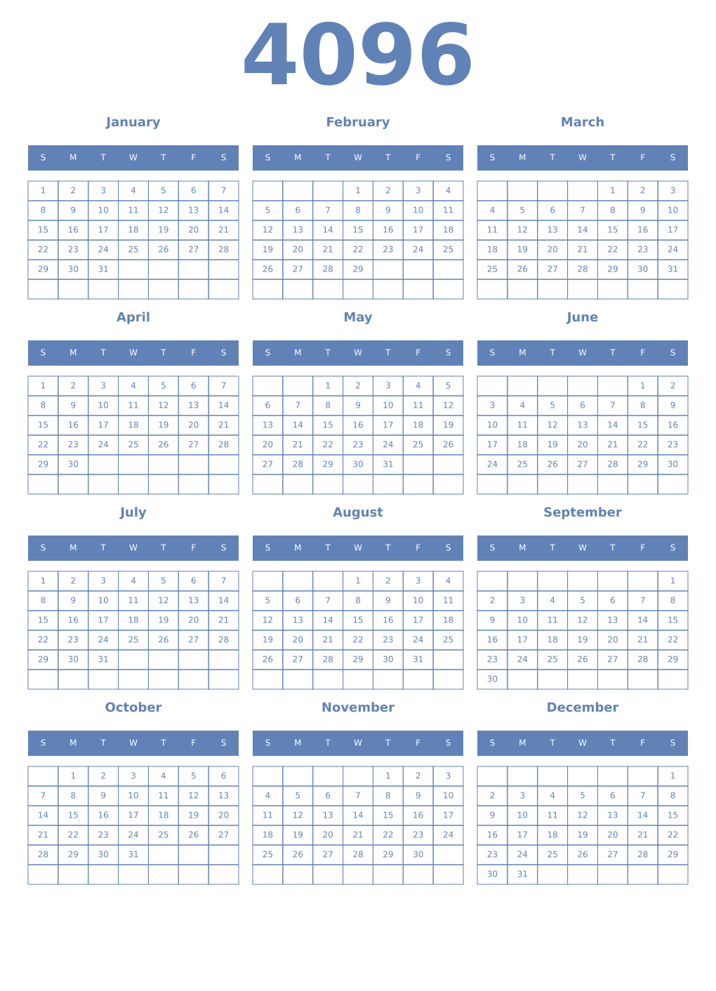 Printable 4096 Year Calendars glaucous
