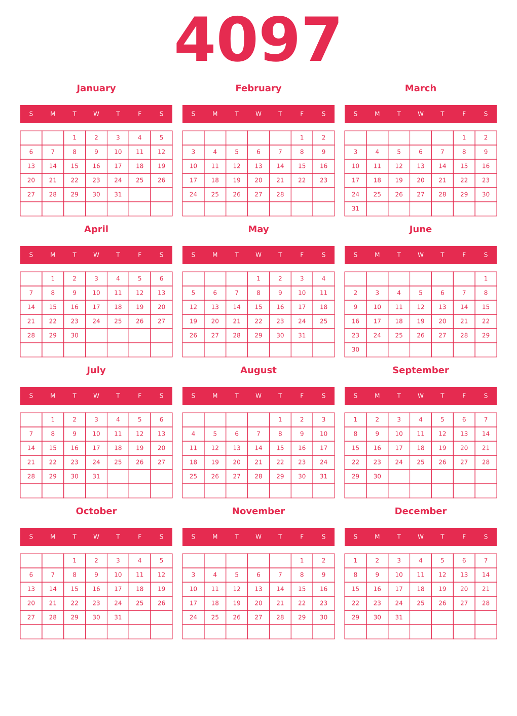 Printable 4097 Year Calendars amaranth