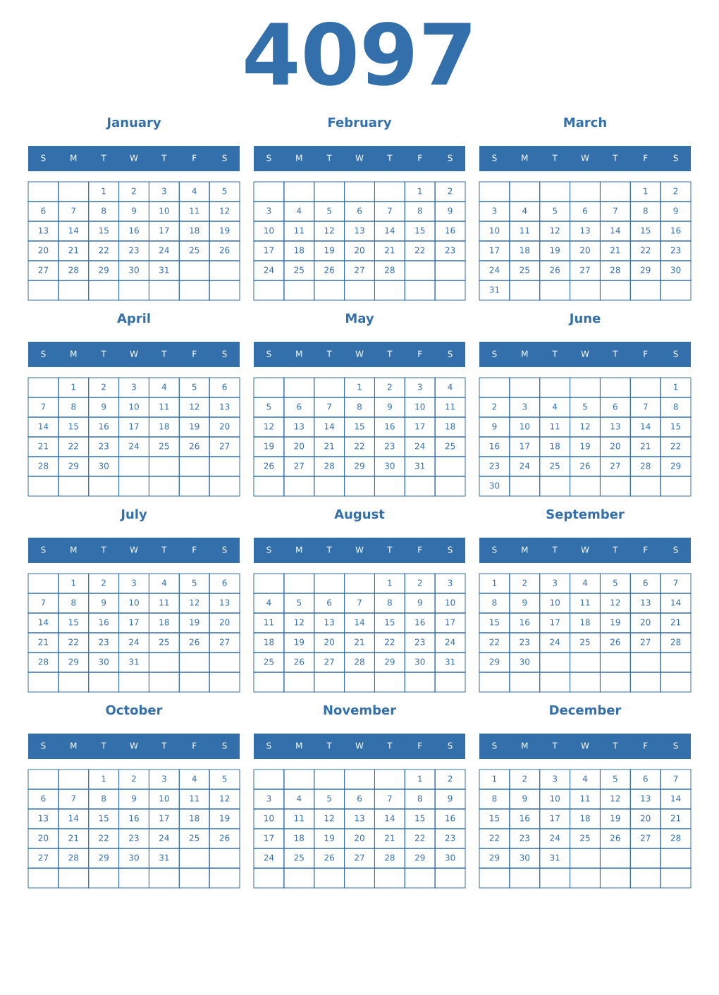 Printable 4097 Year Calendars blue