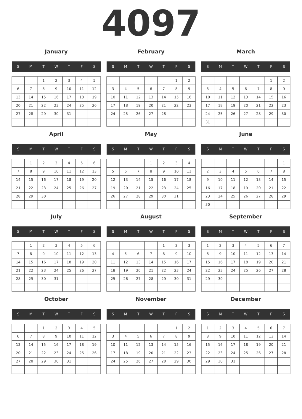 Printable 4097 Year Calendars dark