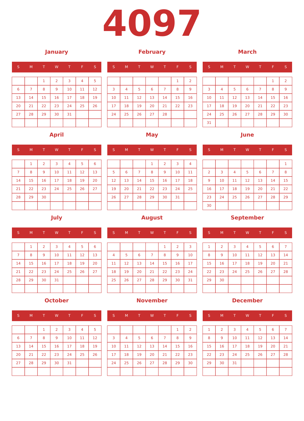 Printable 4097 Year Calendars red
