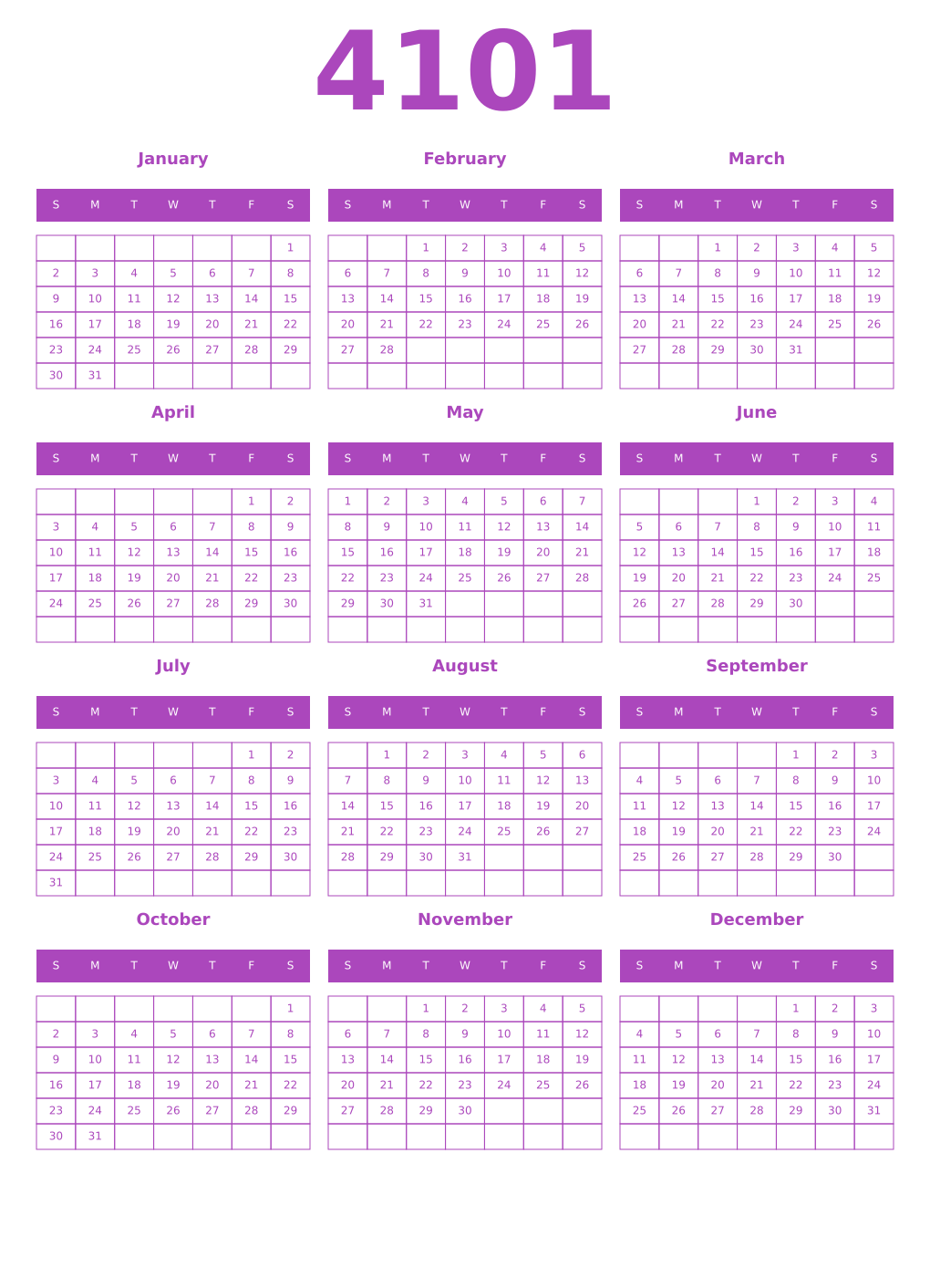 Printable 4101 Calendars