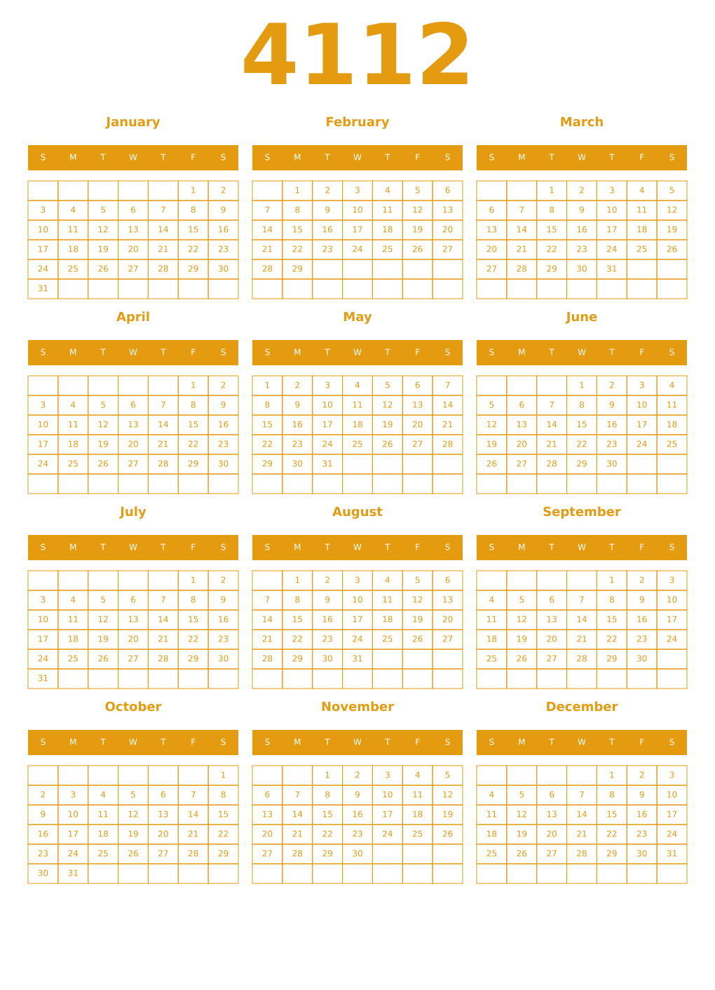 Printable 4112 Year Calendars gamboge