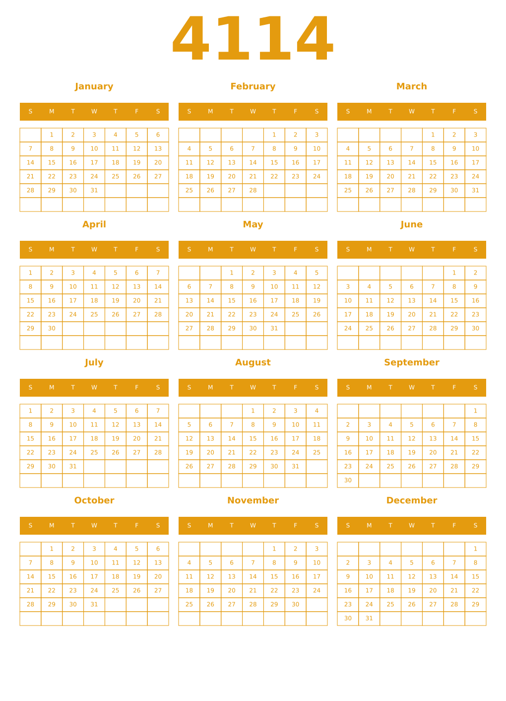 Printable 4114 Year Calendars gamboge
