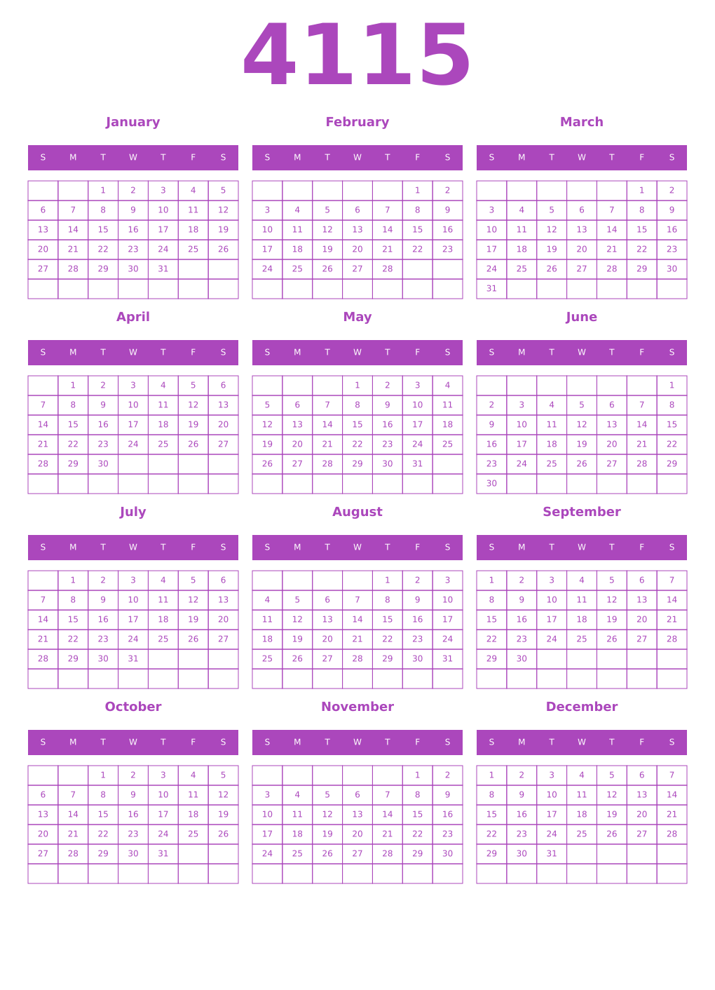 Printable 4115 Calendars