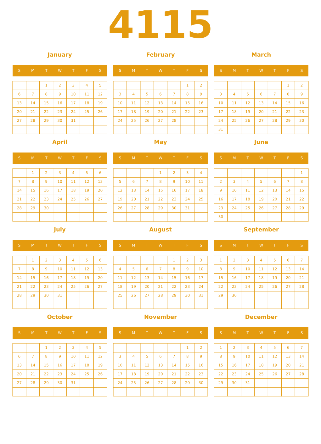 Printable 4115 Year Calendars gamboge