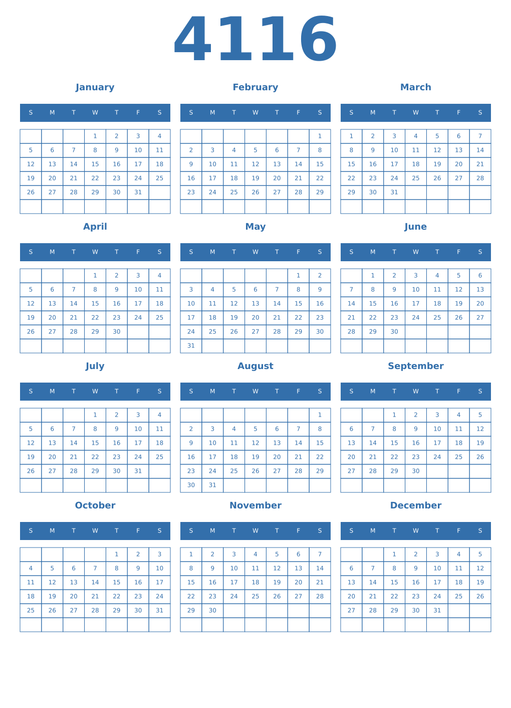 Printable 4116 Year Calendars blue