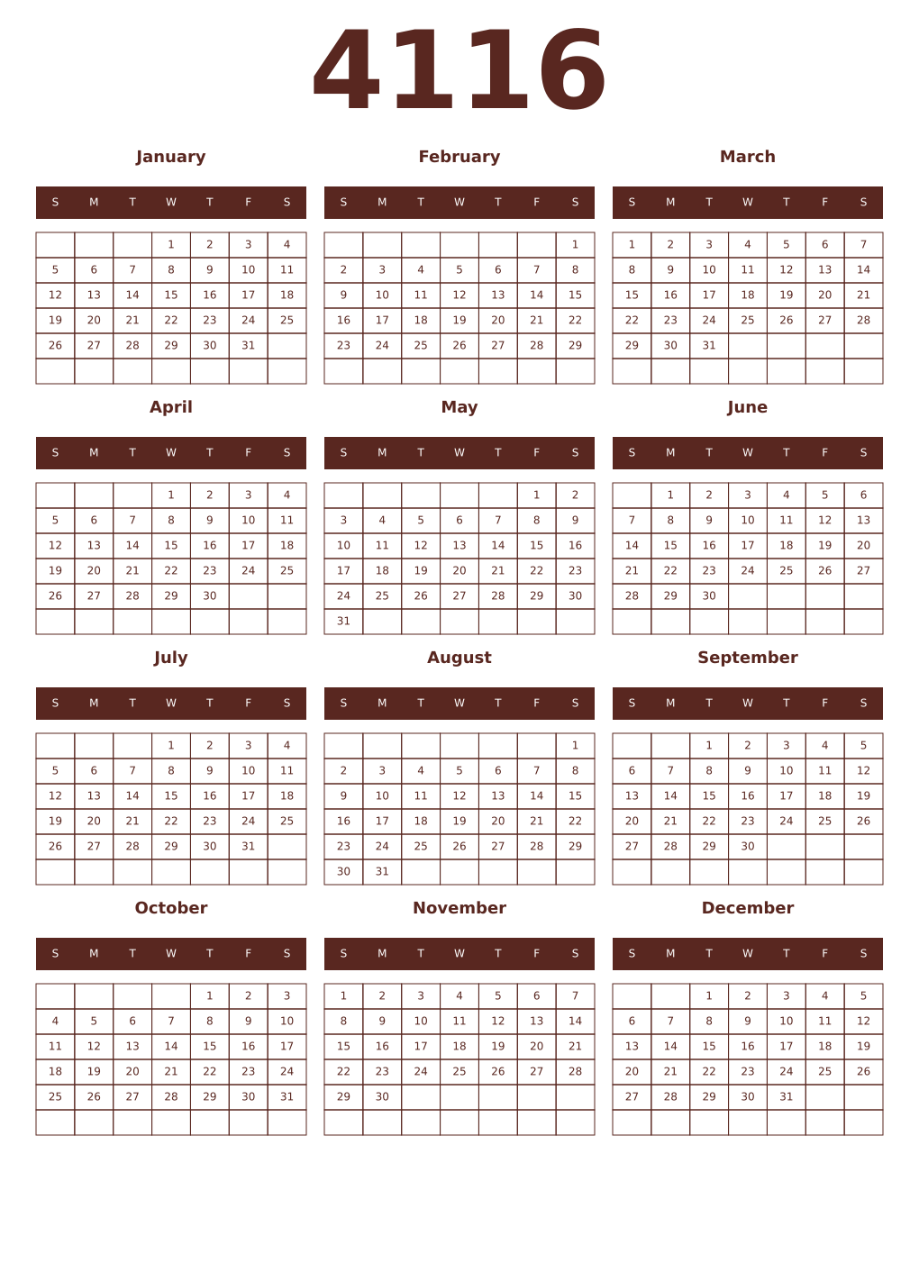 Printable 4116 Year Calendars mortuum