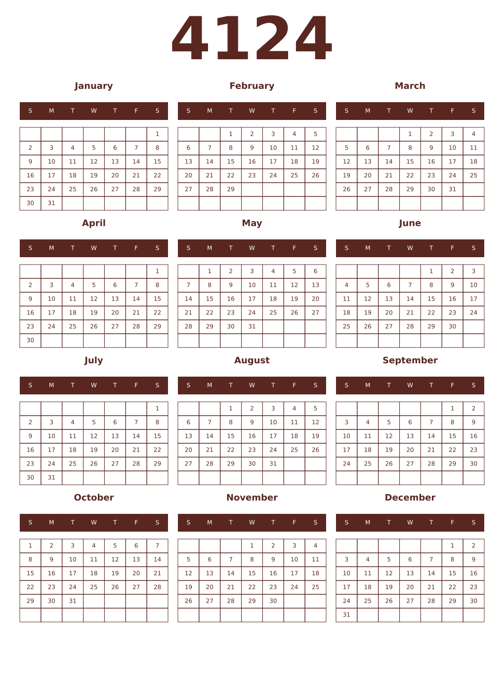 Printable 4124 Year Calendars mortuum
