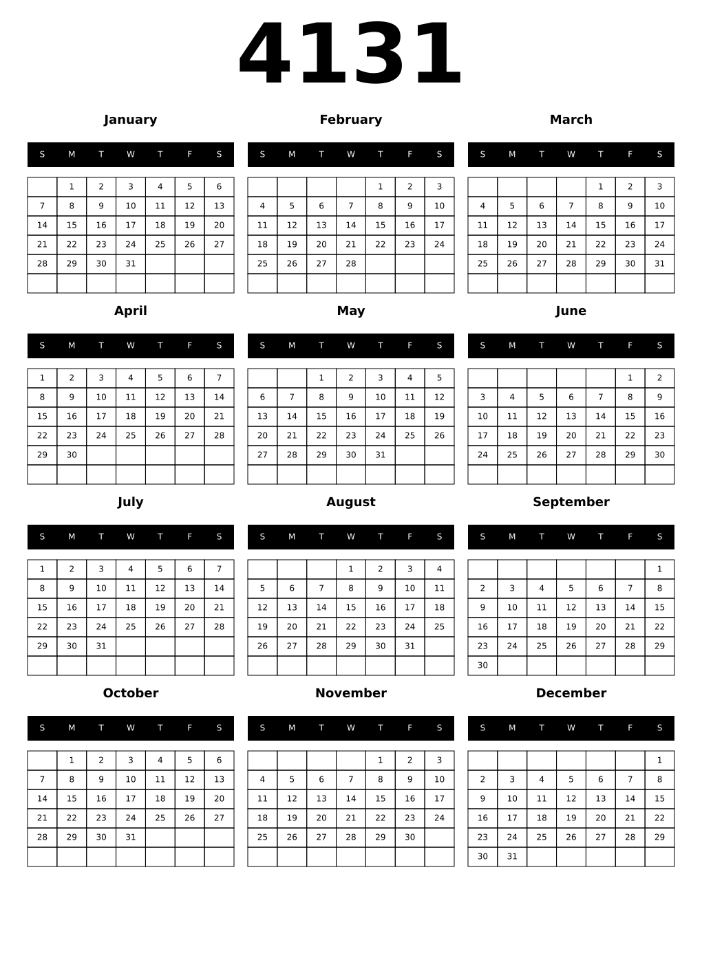 Printable 4131 Calendars
