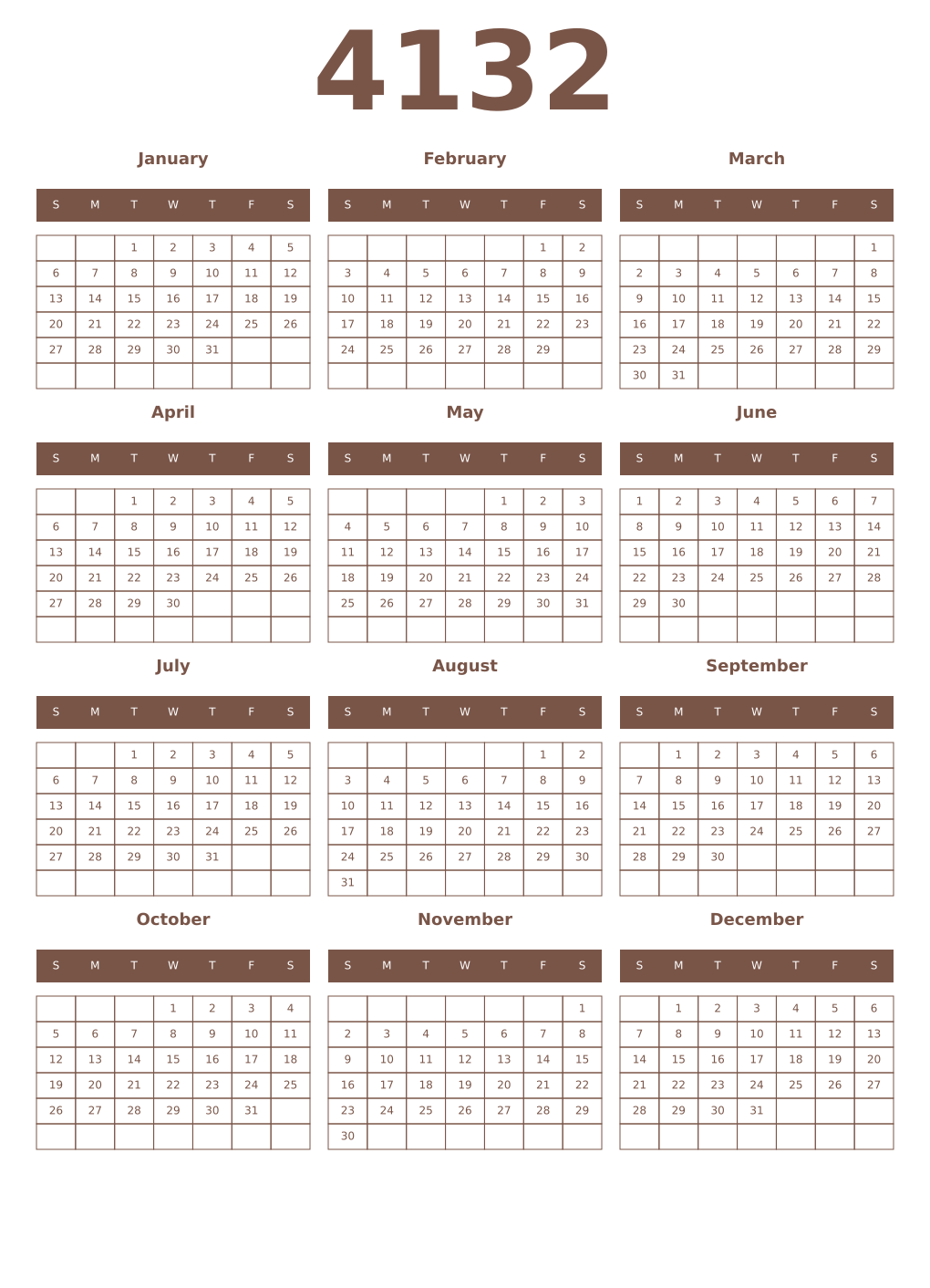 Printable 4132 Year Calendars coffe
