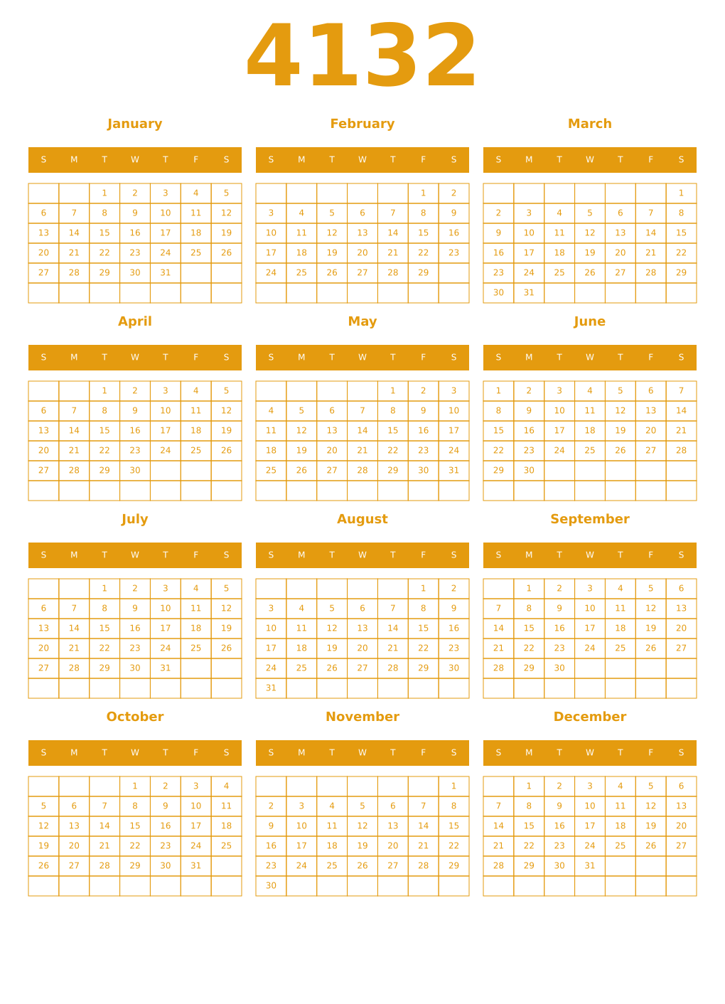 Printable 4132 Year Calendars gamboge