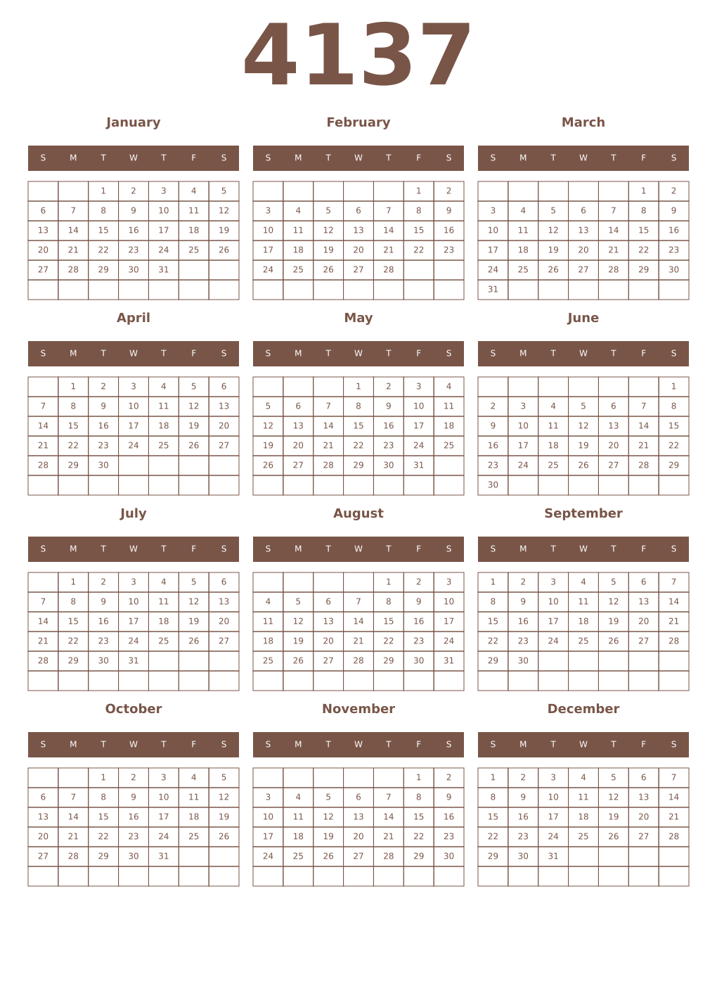 Printable 4137 Year Calendars coffe