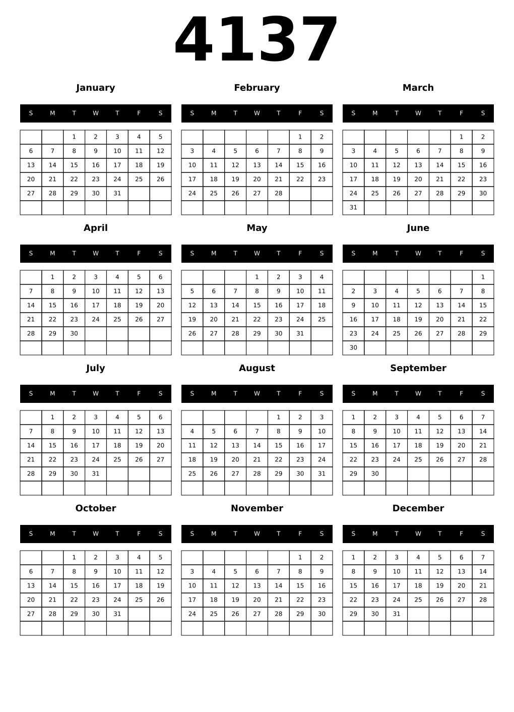 Printable 4137 Calendars