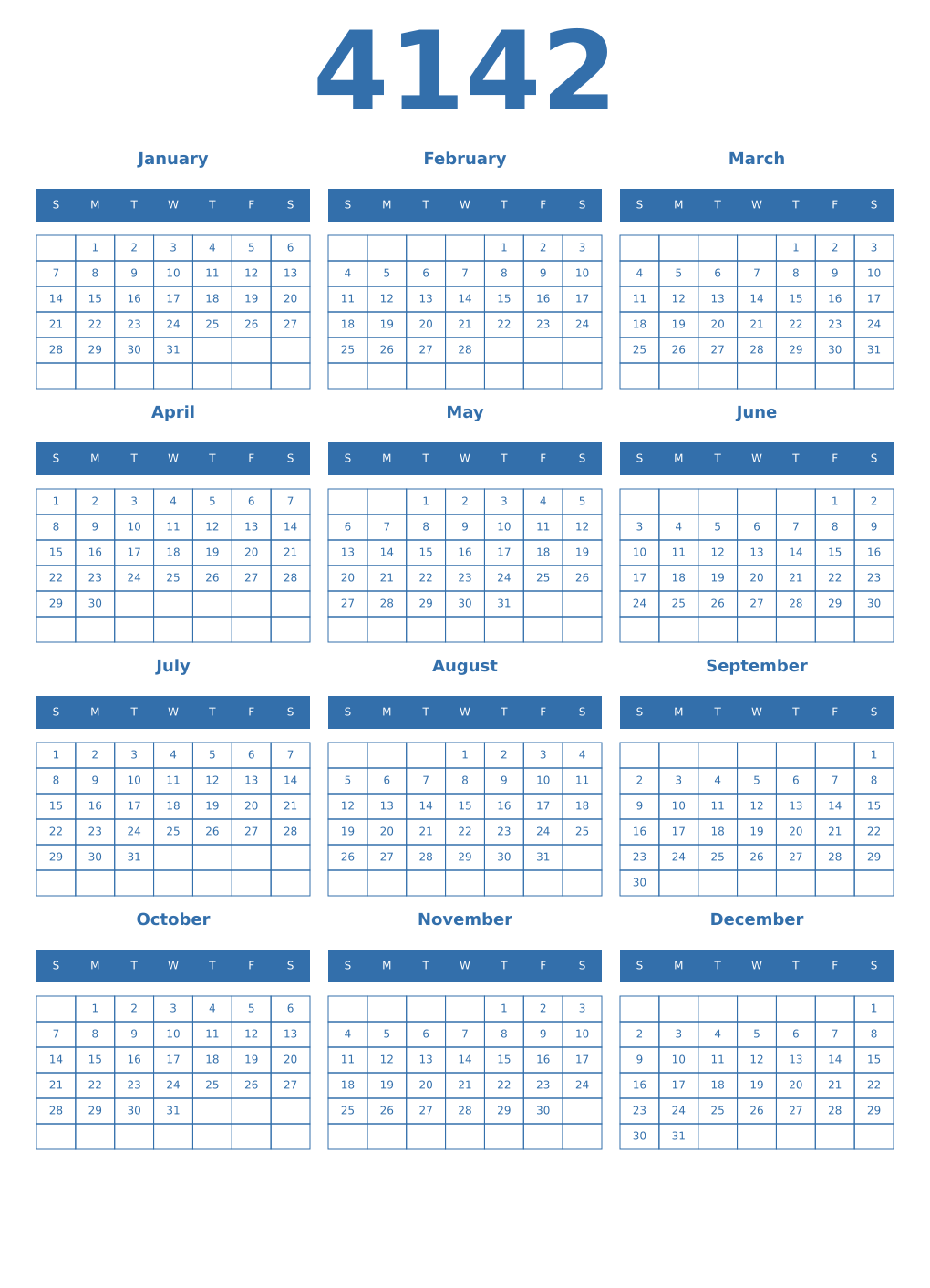 Printable 4142 Year Calendars blue