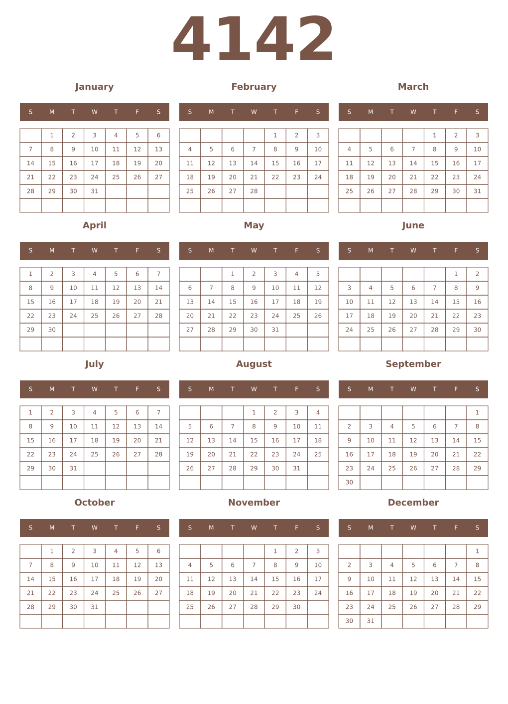 Printable 4142 Year Calendars coffe