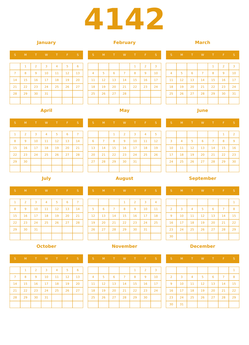 Printable 4142 Year Calendars gamboge