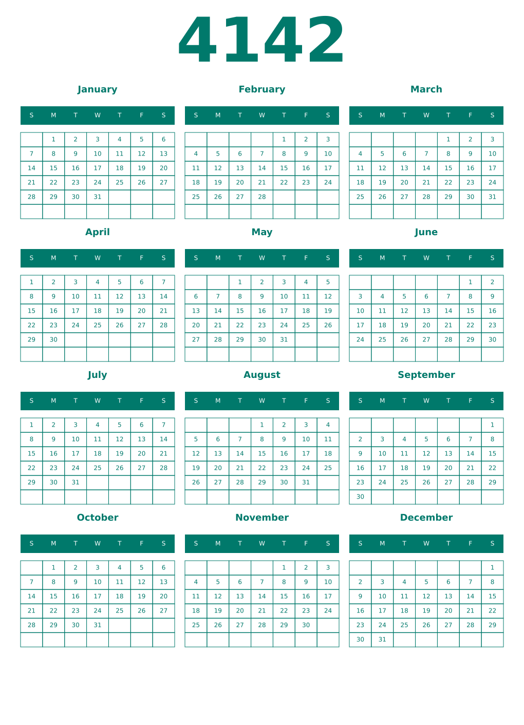 Printable 4142 Year Calendars pastel