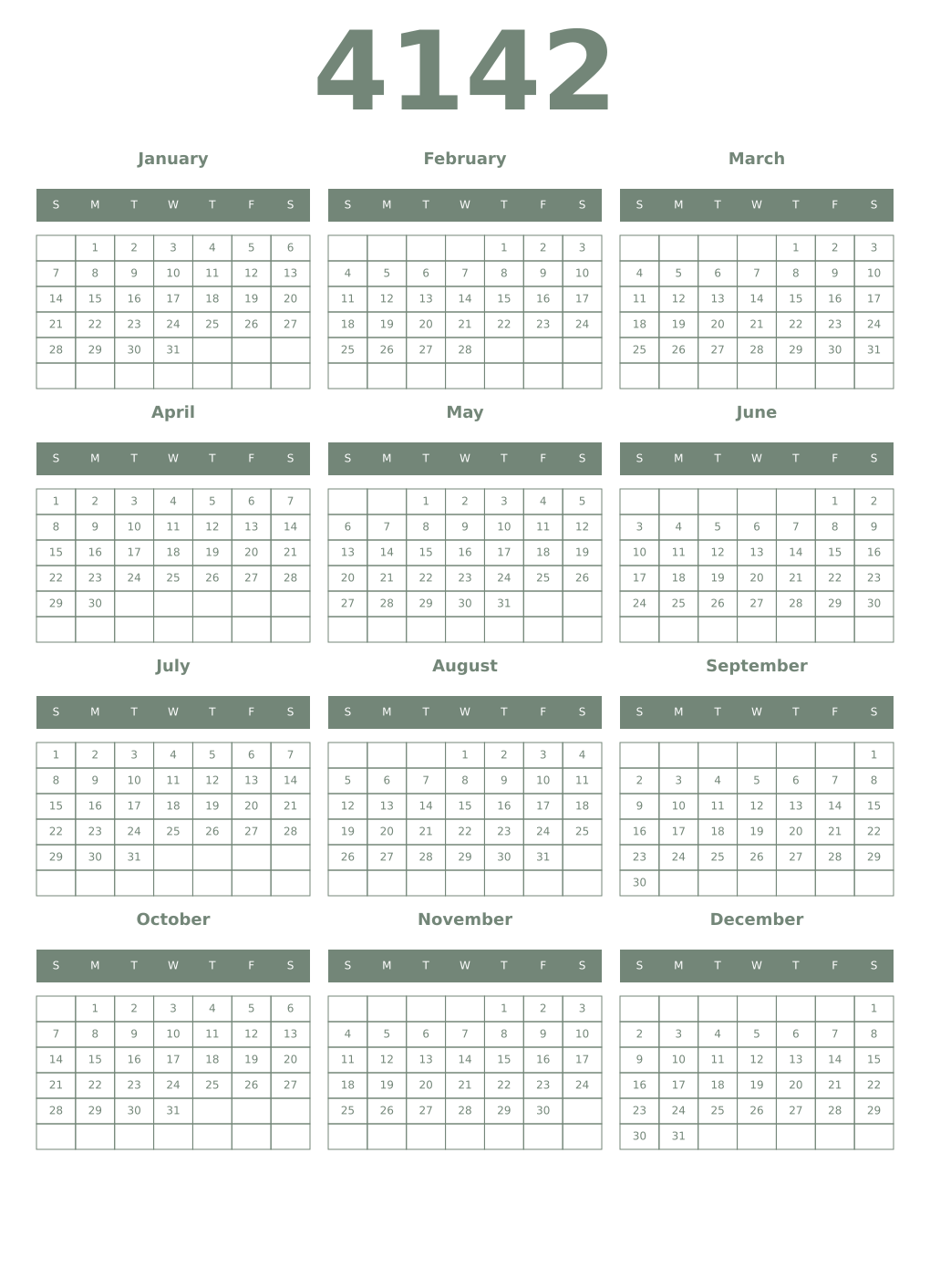 Printable 4142 Year Calendars xanadu