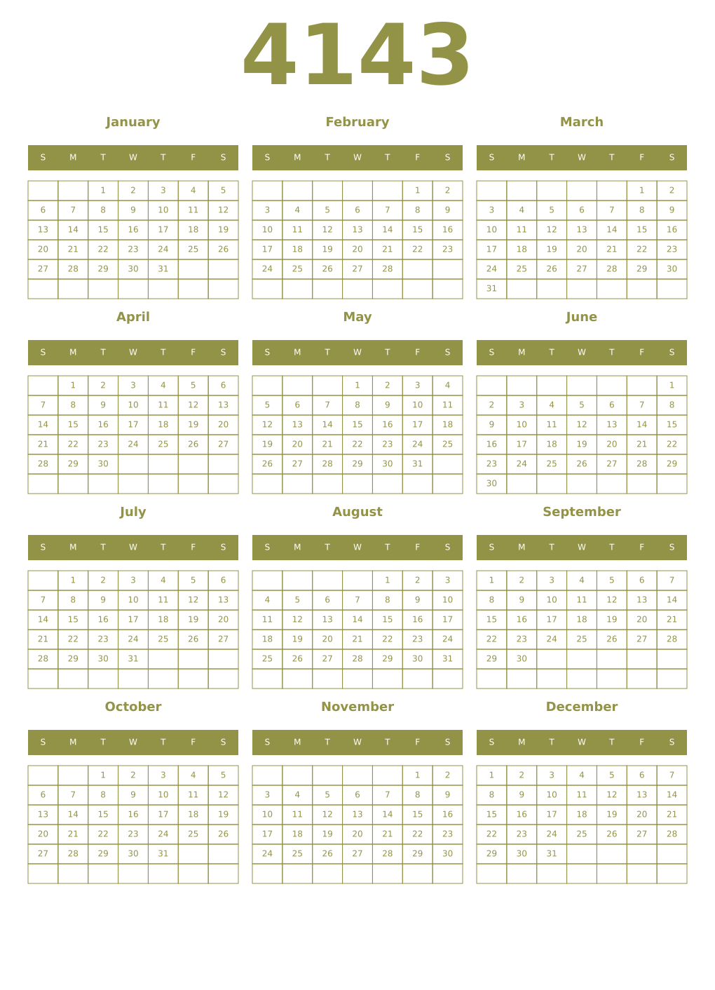 Printable 4143 Year Calendars eburnean