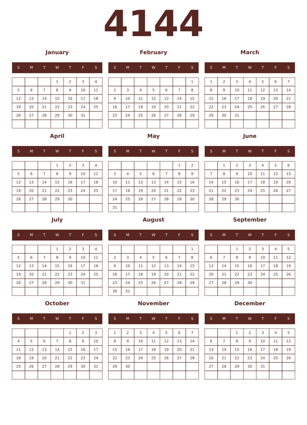 Printable 4144 Year Calendars mortuum