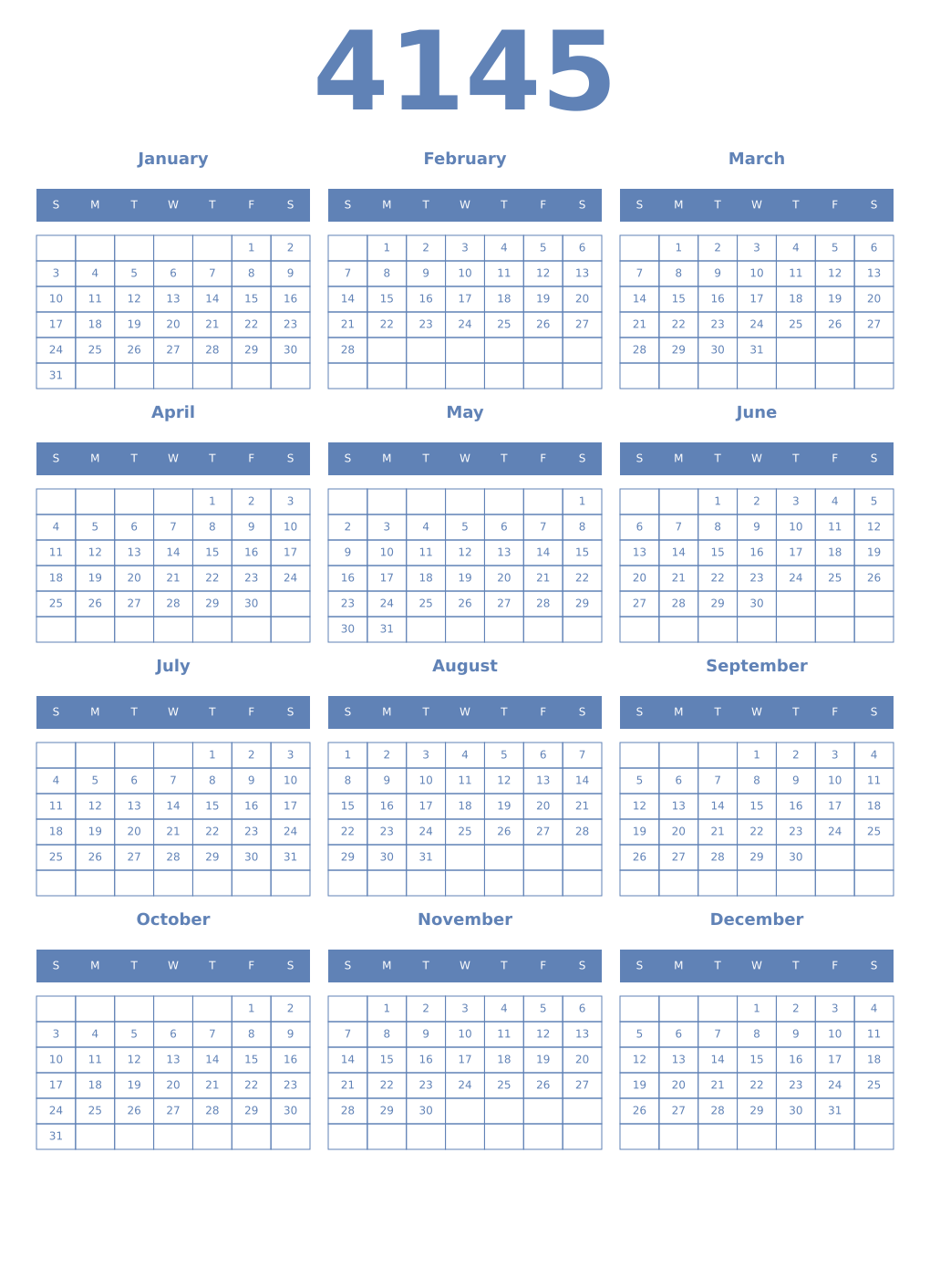 Printable 4145 Year Calendars glaucous