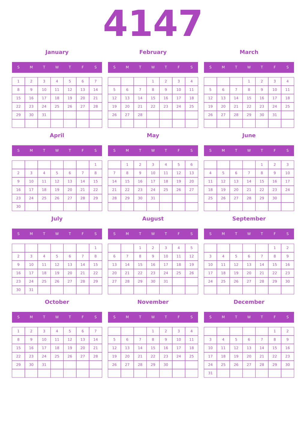 Printable 4147 Calendars