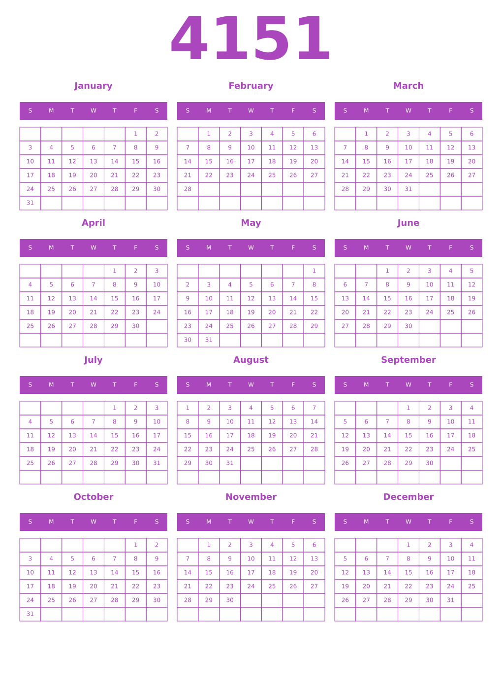 Printable 4151 Calendars