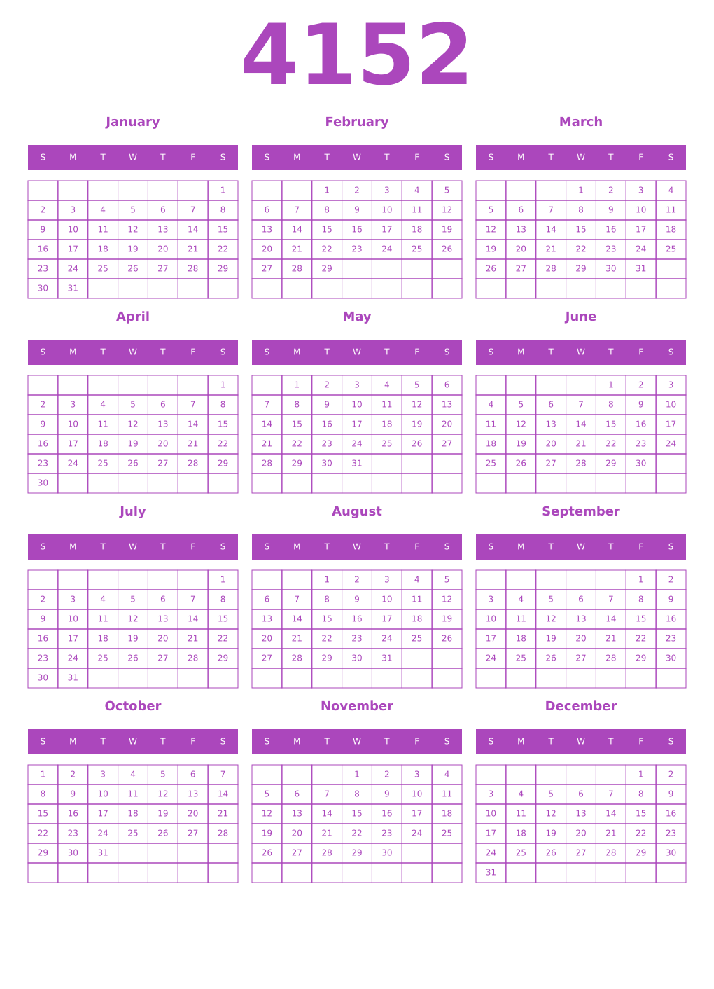 Printable 4152 Calendars
