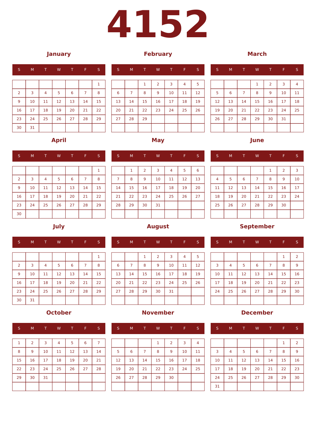 Printable 4152 Year Calendars falu