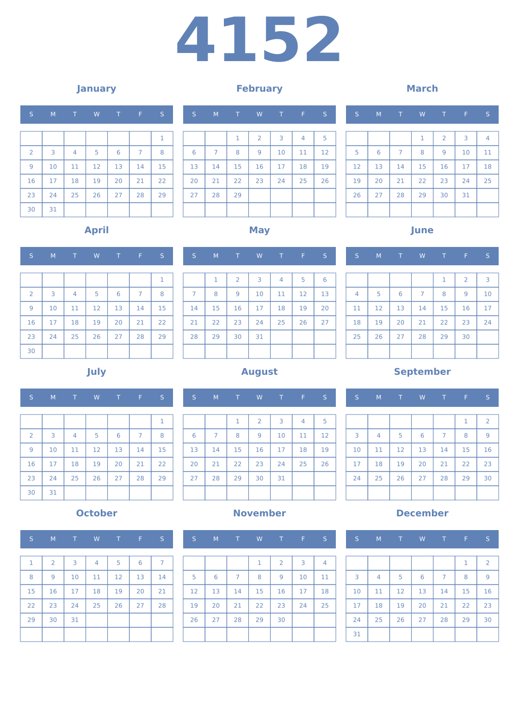 Printable 4152 Year Calendars glaucous