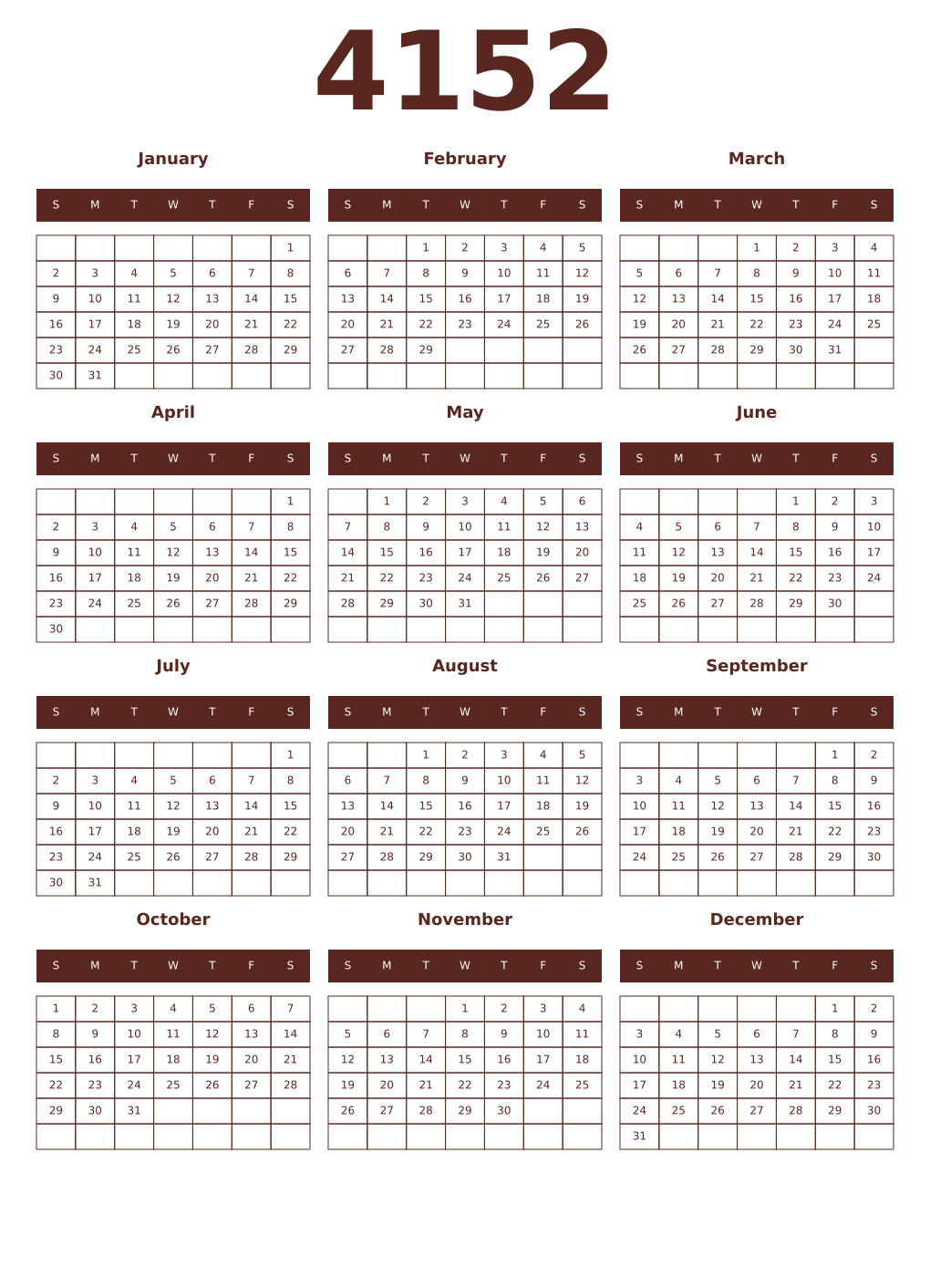 Printable 4152 Year Calendars mortuum