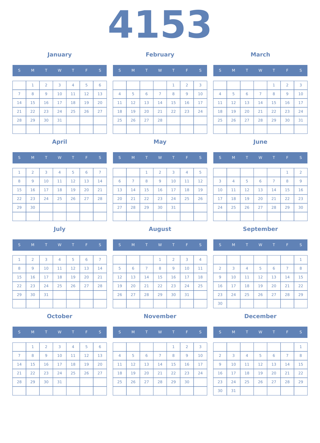 Printable 4153 Year Calendars glaucous