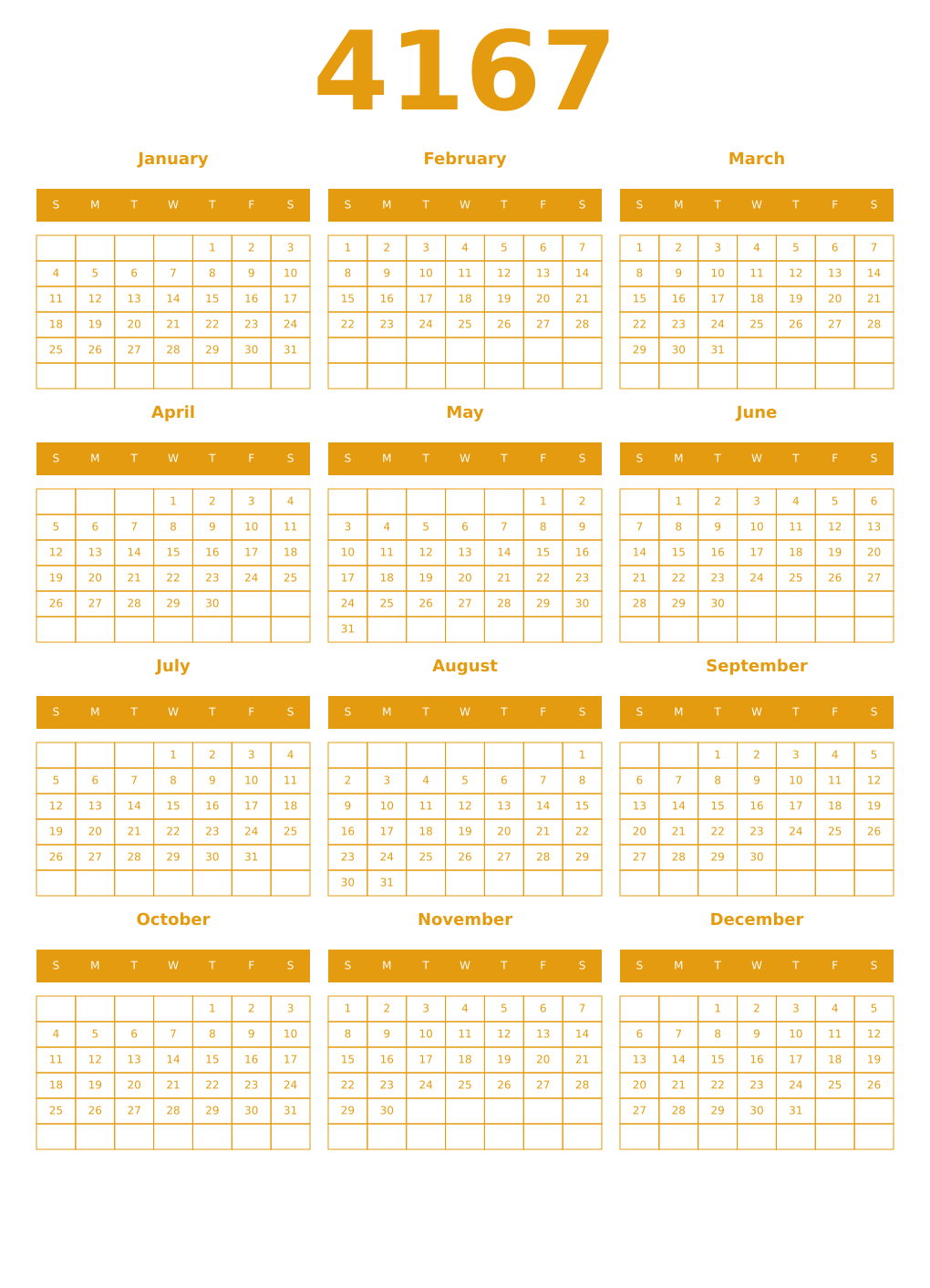 Printable 4167 Year Calendars gamboge