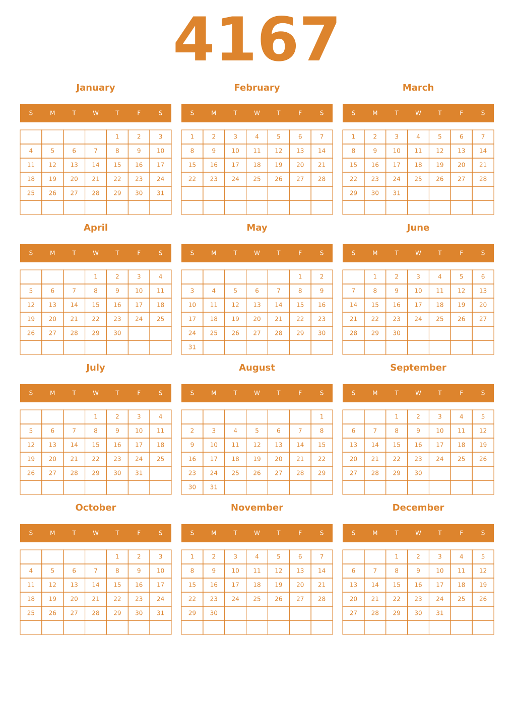 Printable 4167 Year Calendars orange
