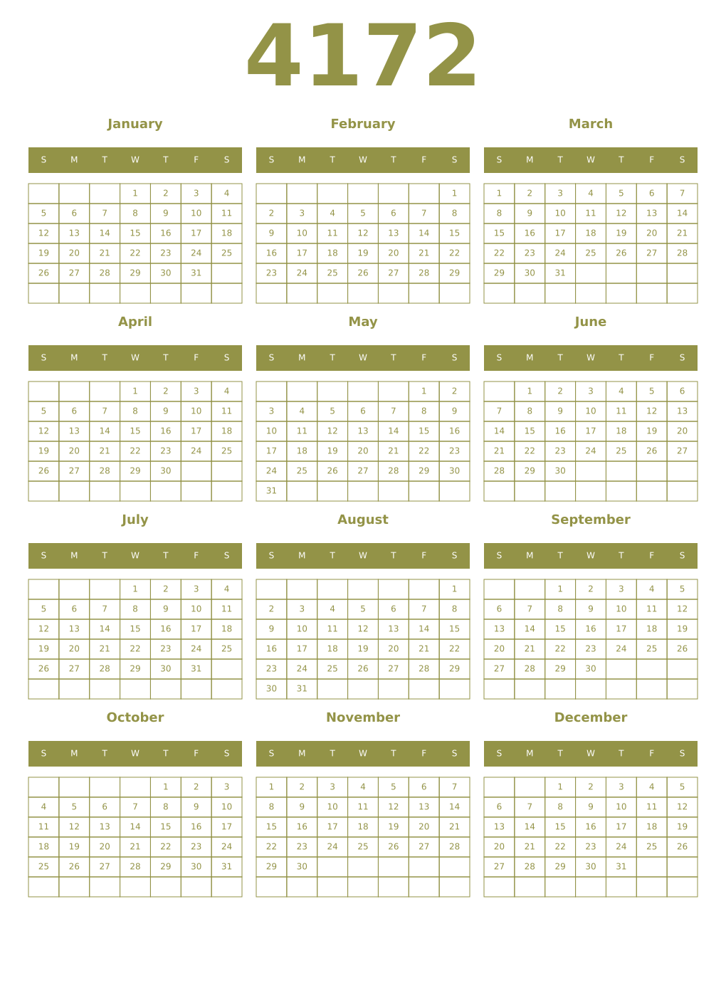 Printable 4172 Year Calendars eburnean