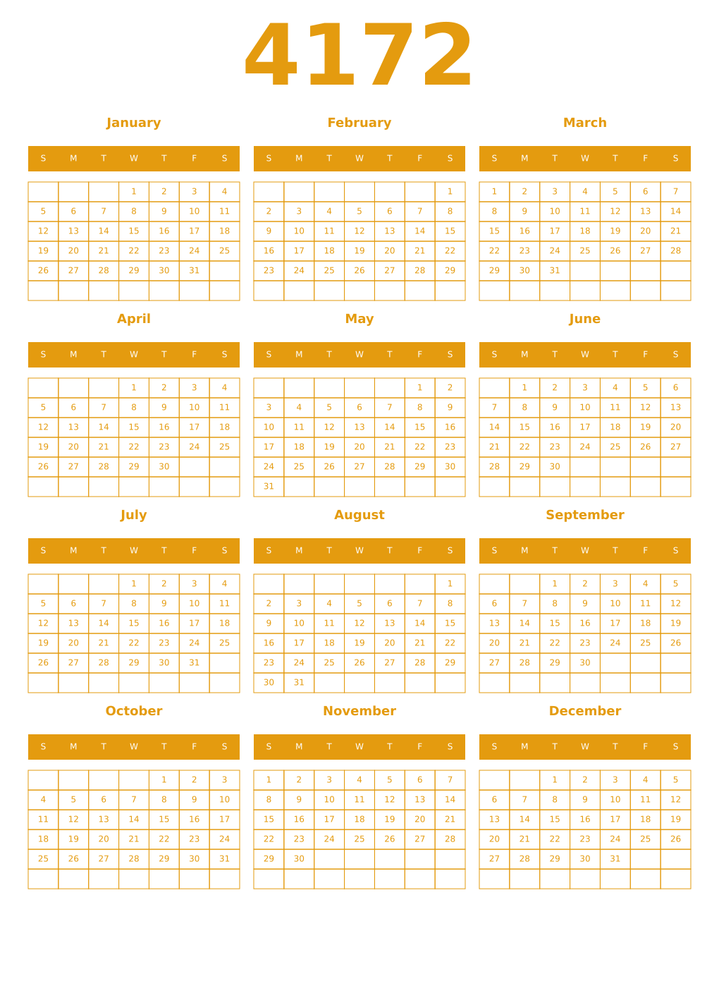 Printable 4172 Year Calendars gamboge