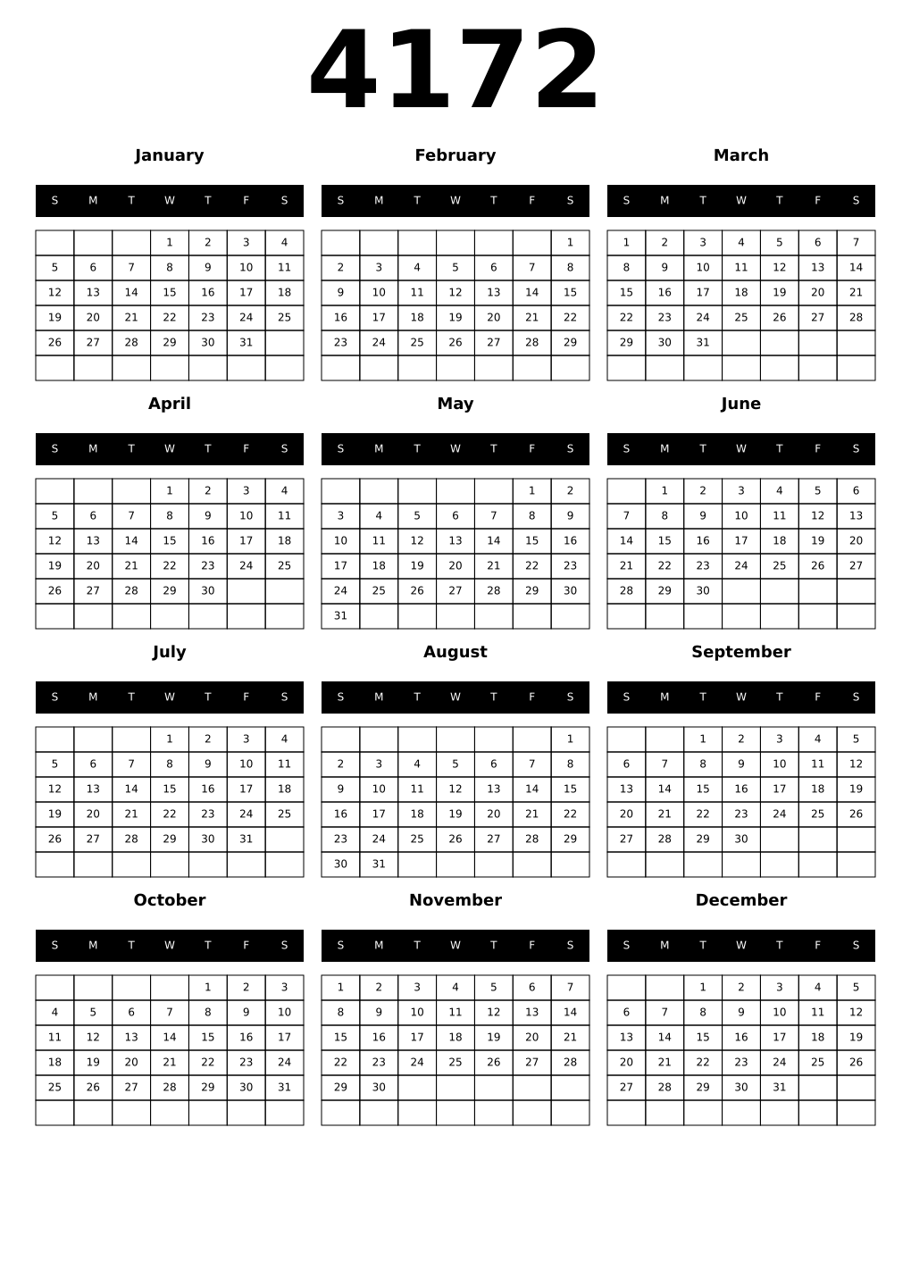 Printable 4172 Calendars