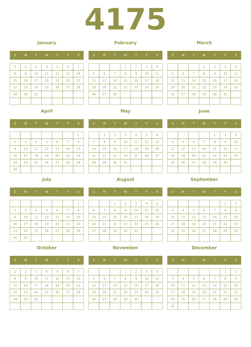 Printable 4175 Year Calendars eburnean